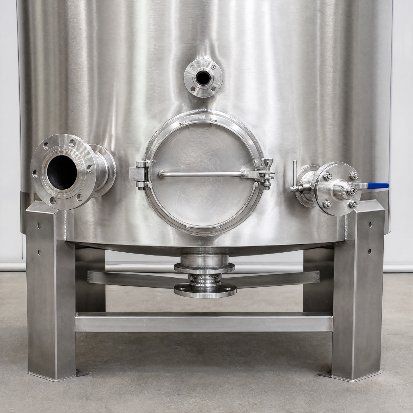 Plausible nozzle, manway and flange cluster on a tank body
