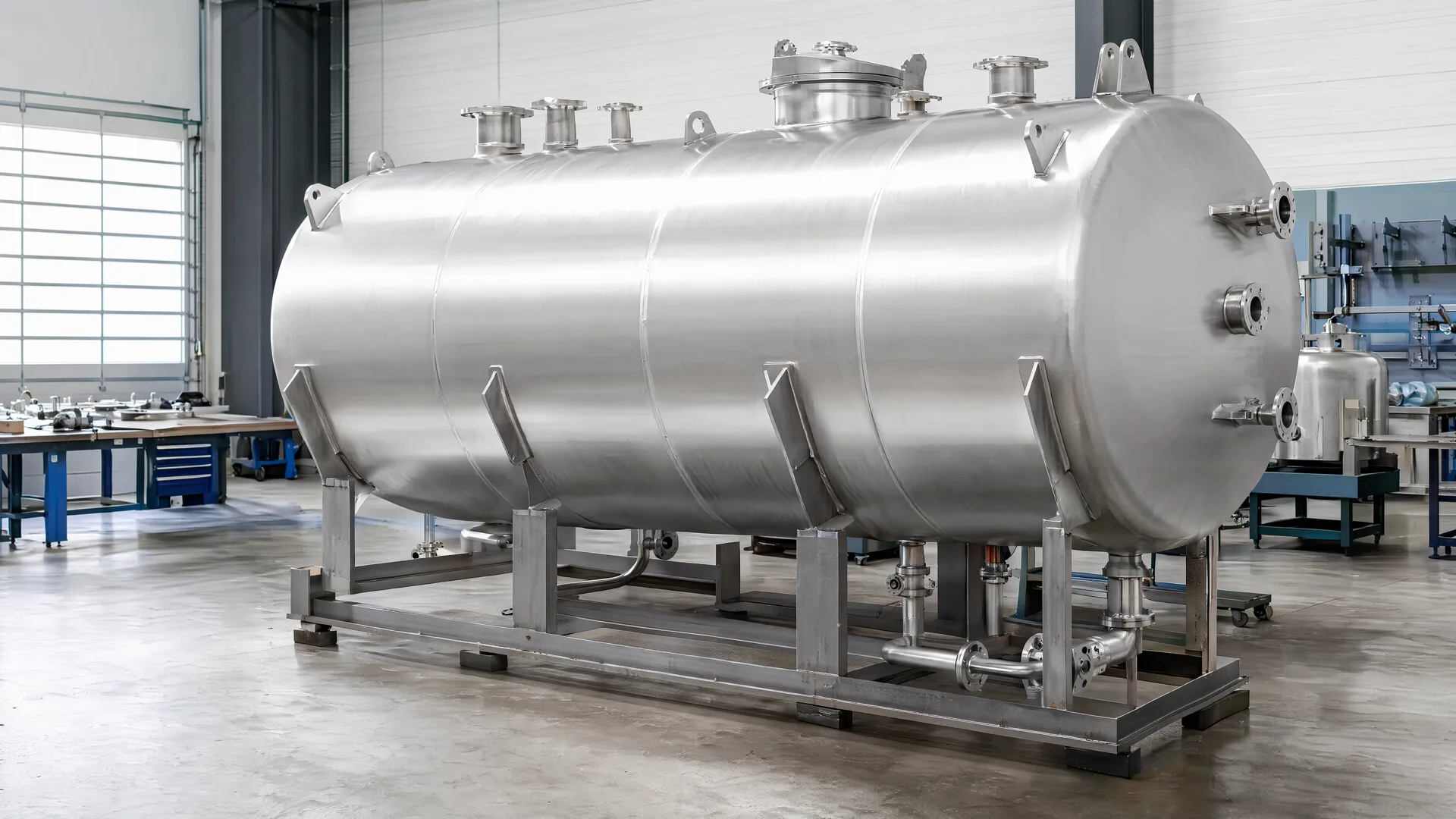 Complete horizontal tank staged for final fit-up