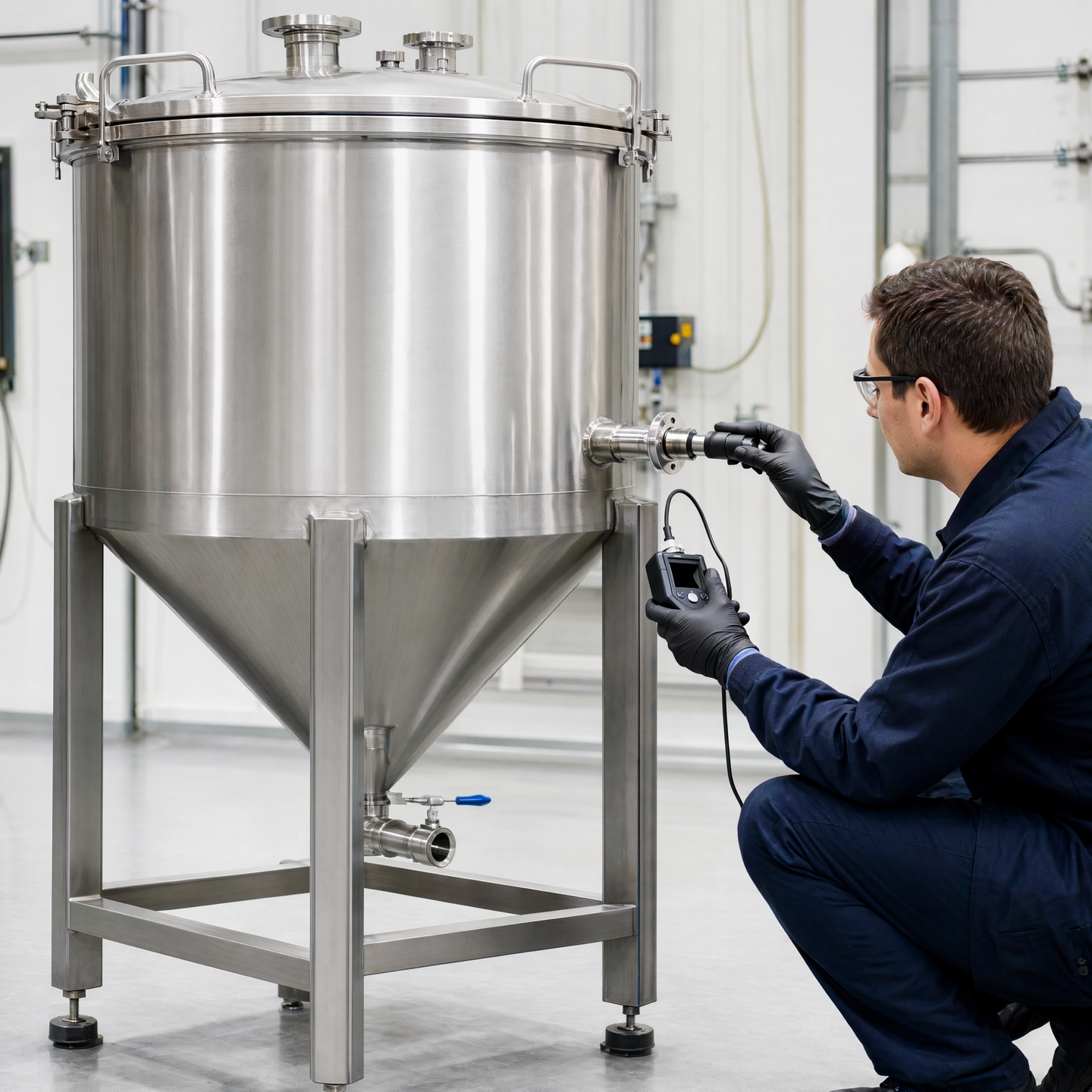 Technician performing a safe gas-tightness inspection