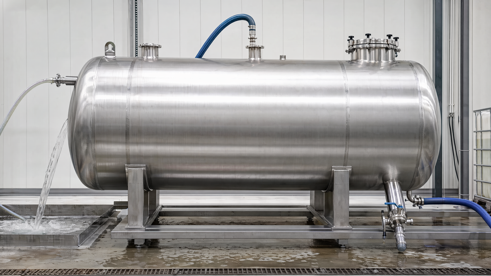 Horizontal tank in a controlled hydrostatic water-test setup