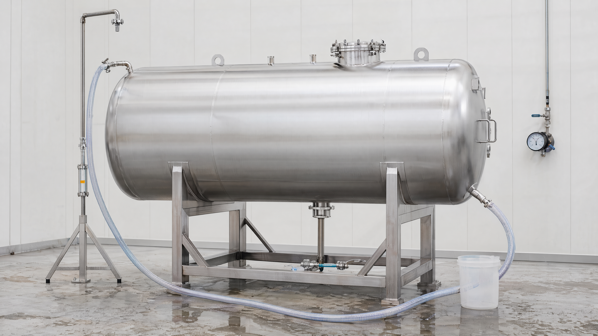 Complete horizontal tank with a controlled hydrostatic water-test setup
